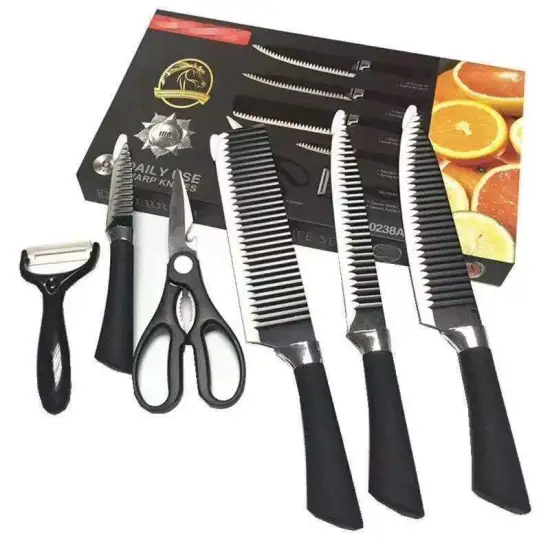 2024 Best Deals: Wholesale Black Wavy Kitchen Knife Sets - 6 Piece Business Stainless Steel Knives