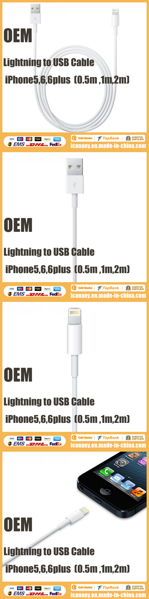 OEM Lightning to USB Cable for Apple iPhone6/ iPhone5