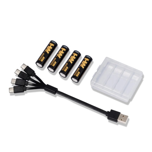 باتری لیتیومی قابل شارژ 4PCS 1.5V AA 3500mWh USB-C