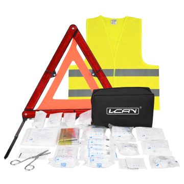 Draagbare waterdichte overlevings- en EHBO -toolkit - DIN13164 Essentiële noodhulpmiddelen in PU -tas voor auto en reizen