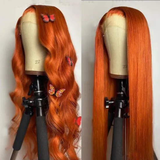 100% Human Hair Wigs Perruques Peruviennes Lace Closure Ginger Wig Cabello-Hum Haare