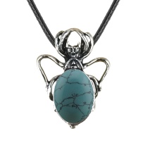 Turquoise 13X18mm Cabs Antique Silver Alloy Spider Pendant Necklace 45cm Black Cord