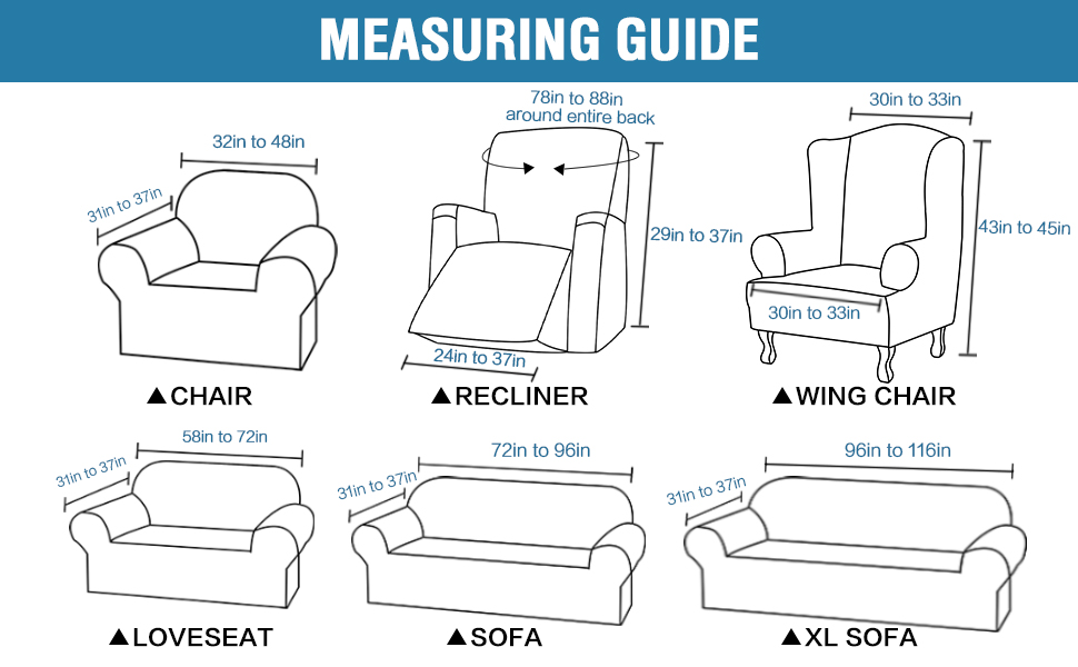 Size Guide Wing Chair Covers