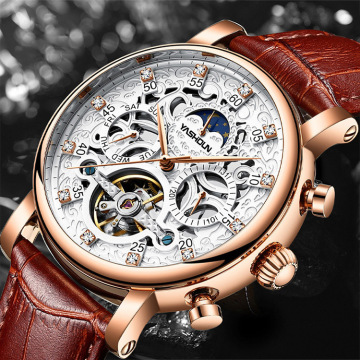 2022 Luxury Brand Stainless Steel Leather Band Automatic Mechanical Watch for Men