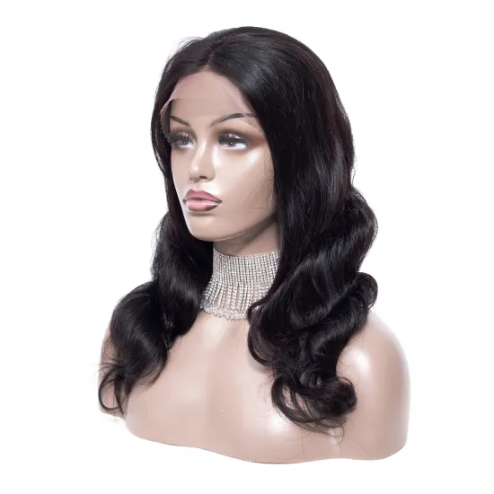 Tuneful wholesale brazilian remy hair 18018 13*4 frontal lace wig 100% virgin human hair body weave black color hot on sale