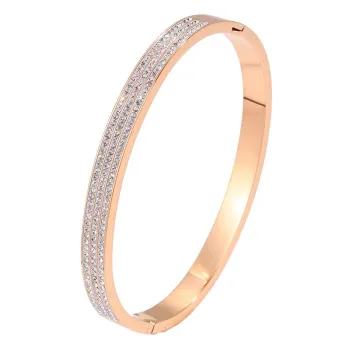 Luxurious three-row diamond-inlaid titanium steel bangle