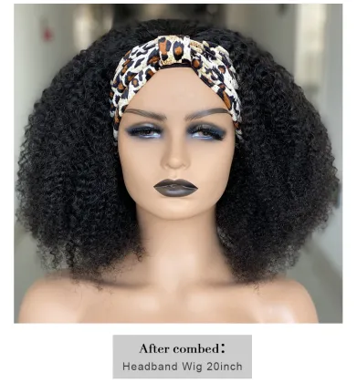 Afro Kinky Curly Wig Silk Headband Wig Human Hair for Women 180% Glueless Wigmy Curly Human Hair Wig Brazilian Hair Half Wig