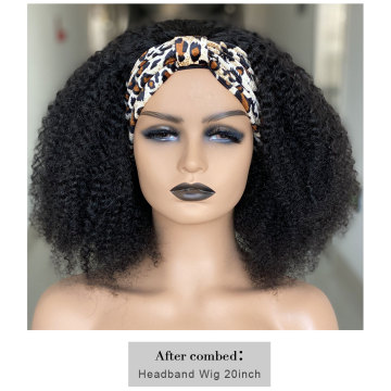 Afro Kinky Kıvırcık Peruk İpek Kafa Bandı Peruk Kadınlar İçin İnsan Saç% 180 Glueless Wigmy Kıvırcık İnsan Saçlı Peruk Brezilya Saç Yarım Peruk