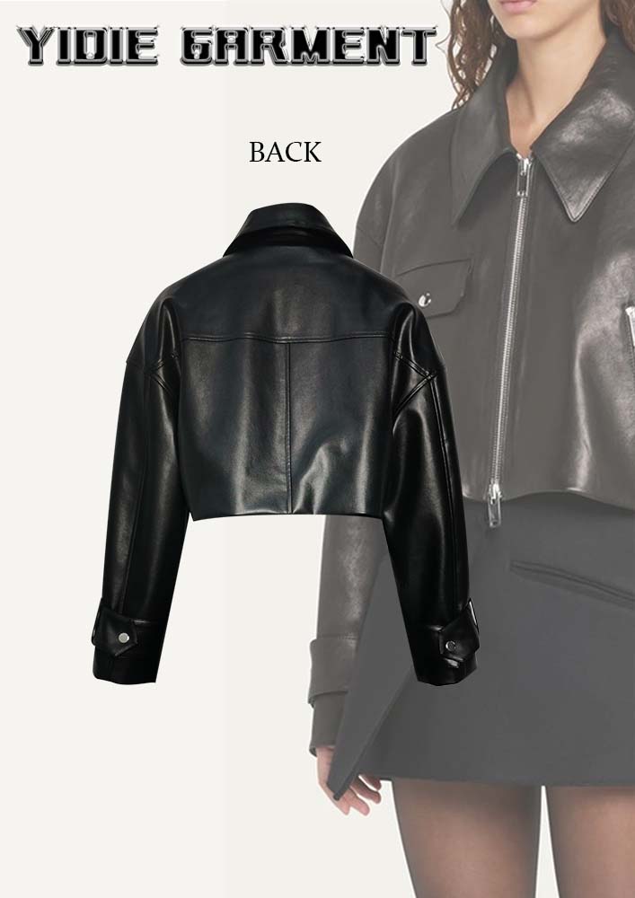 Long Sleeves Spliced Fake PU Leather Cropped Jackets