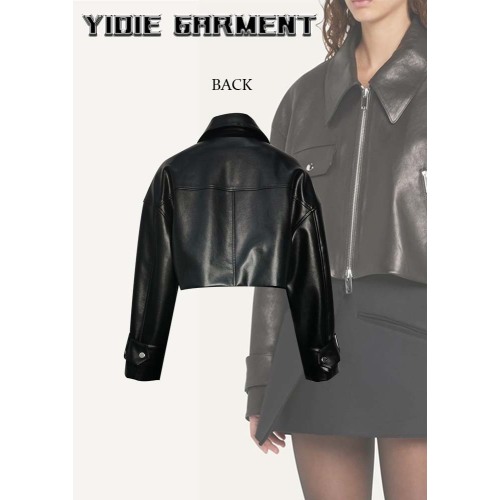 Long Sleeves Spliced Fake PU Leather Cropped Jackets