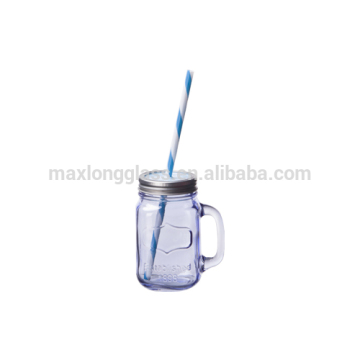450ml Mason jar with lid and straw in blue color