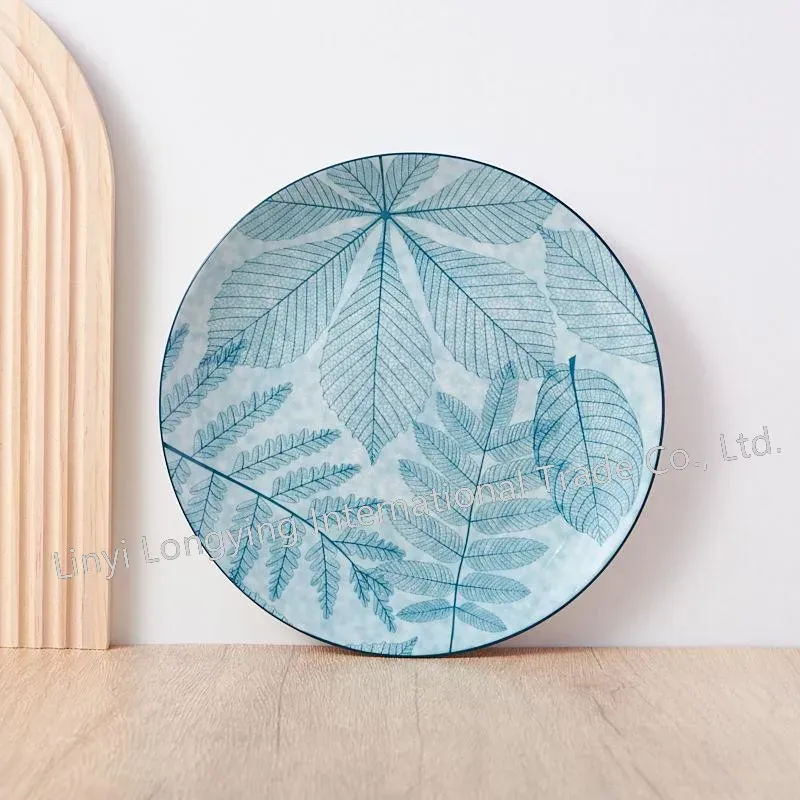 18PCS Eco-Friendly Blue Matte Leaf Pad Print Porcelain Dinner Set