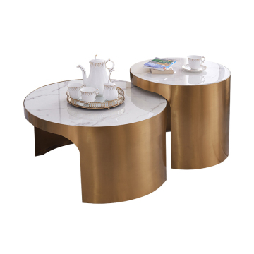 Stainless Steel Base Coffee Table with Marble Top for Wholesale Furniture Factory