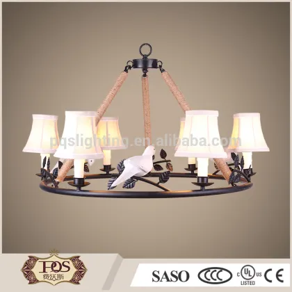 Holy pigeon wrapped rope pendant light with fabric shade, chandelier lights