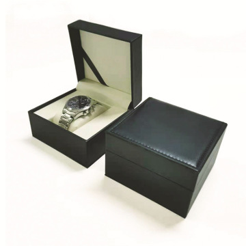 Boîtes de montre en cuir PU personnalisables avec plastique bleu, imprimement de logo en or chaud ou argent