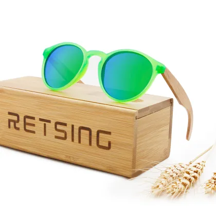 Kids Wood Polarized Round Sunglasses with Mirror Lenses