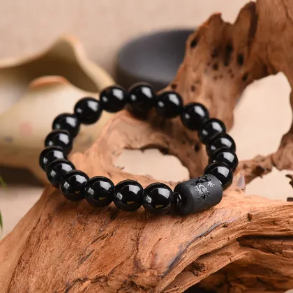 Affordable Crystal Obsidian Bracelet Personalized with Dragon or Phoenix Totem for Both Men and Women