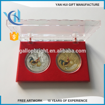 2017 Chinese 12 Zodiac Silver gold Souvenir Coin round shape with cock and hen fake coin