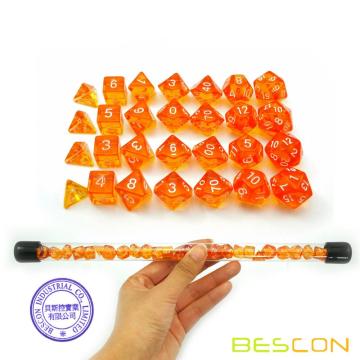 Bescon 28pcs transluzent orange mini polyedrische Würfel Set in Tube, Dungeons und Dragons RPG Würfel 4X7pcs, Mini Gem Dice Set