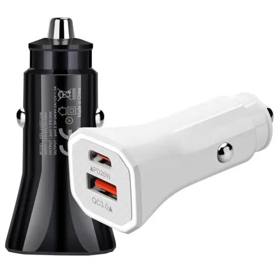 QC3.0 Car Charger with Dual USB-C PD20W and USB2 Port for Fast Charging