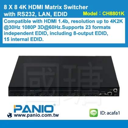 8 X 8 4K HDMI Matrix Switcher with RS232, LAN, EDID- PANIO CH8801K