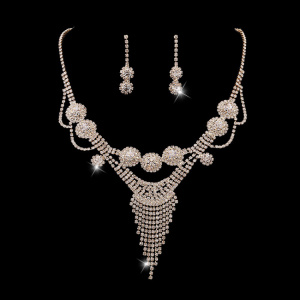 Women Rhinestone Necklace Eardop Jewelry Sets