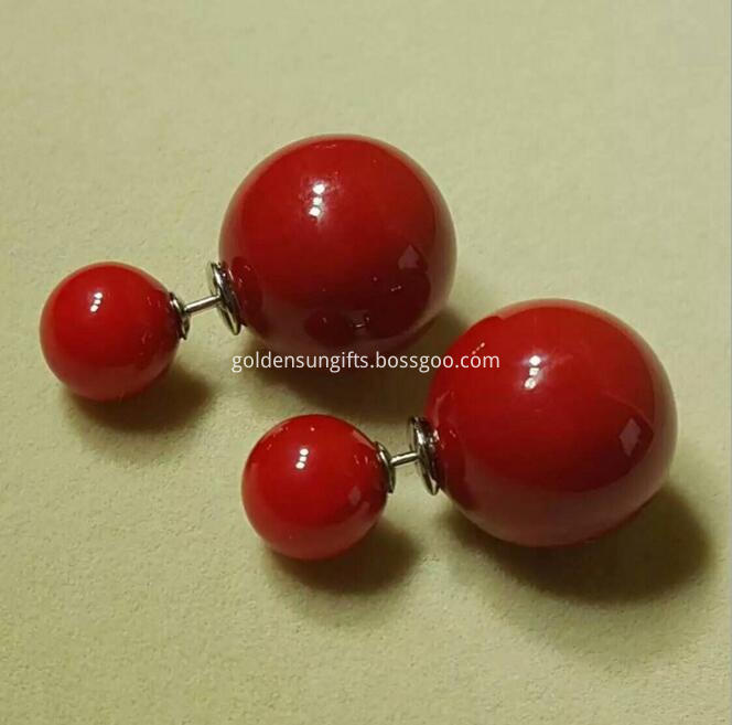 Red Shell Pearl Bead Ear Stud Jewelry