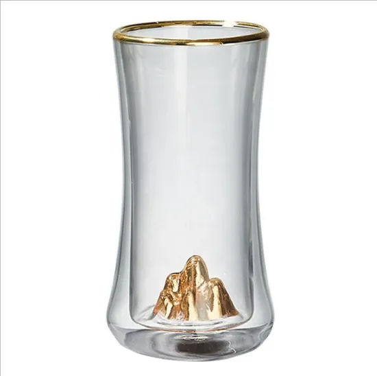 double wall tea cup with gold rim