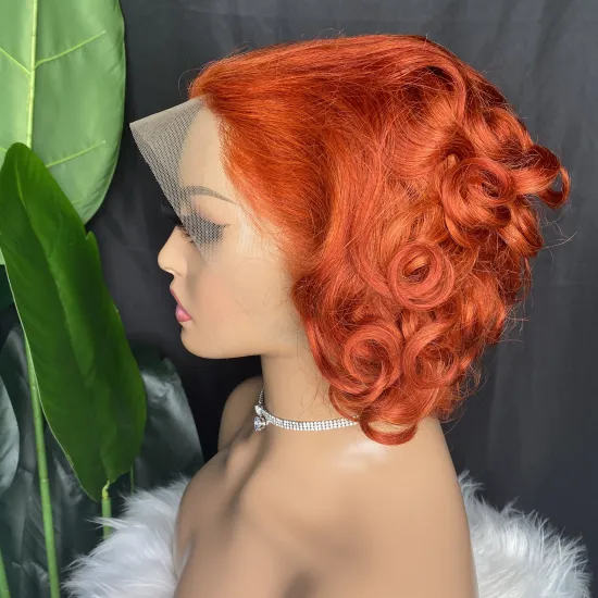 Wholesale Unprocessed Indian Brazilian Remy Virgin Raw Short Orange Wavy 13x4 Lace Frontal Wig
