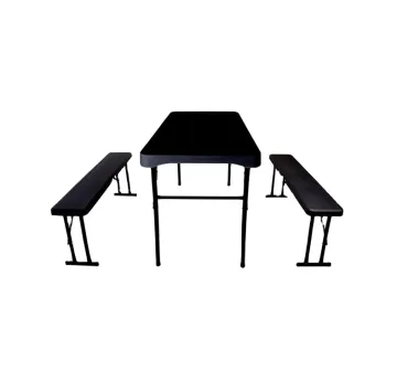 HDPE Plastic Folding Furniture Set: 3 Pieces Patio, Balcony, and Camping Bench and Table with Wood Grain Design