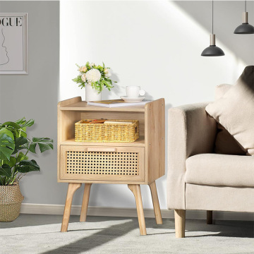 Medieval Modern Rattan Nightstands for Solid Wood Bedroom Furniture & Home Living Room Design