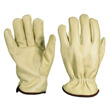 Cow grain leather driver gloves, shirred elastic, measures 10 inches