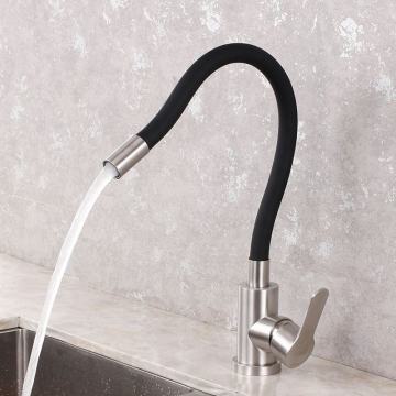 360 Degree Rotatable Grifo 304 Stainless Steel Kitchen Faucet with Black Flexible Silicone