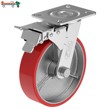 SUNMATE New 6" 320Kg PU Caster with Double Brake and Swivel Leveling