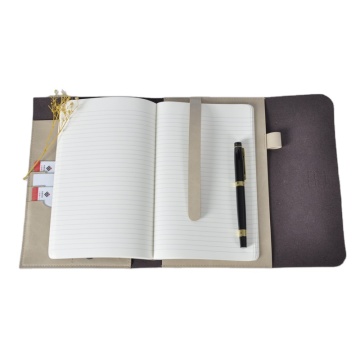 Custom Logo PU Leather Book Cover - Refillable Notebook with Card Slots and Pen Holder