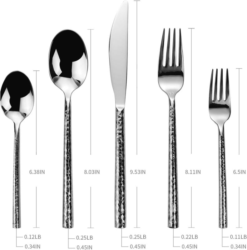 18/10 Stainless Steel Flatware Set Hand Forged Silverware Set Cutlery Set Round Hammered Handle Mirror Finished Heavy Duty 20 Pi