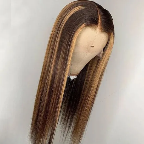 SPARK Ombre Highlight Straight Lace Closure Human Hair Wig 10A Brazilian Remy Hair Honey Blonde Brown Wigs Pre Plucked with Baby