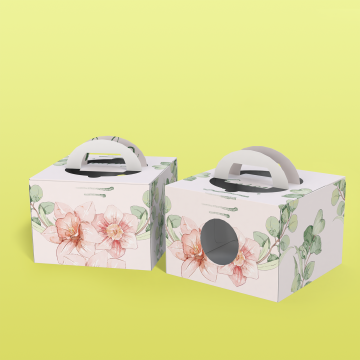 Clear Disposable Cake & Cookie Boxes with Custom Printing - Wholesale Wedding Paper Boxes with Front Window" 

However, if you need a more concise and SEO-friendly title, consider:

"Wholesale Custom Flower Handle Cookie Boxes - Clear Disposable Wedding C