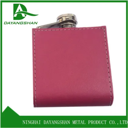 PU Leather Stainless Steel Hip Flask Funny Pocket Size Red Insulated Flagon