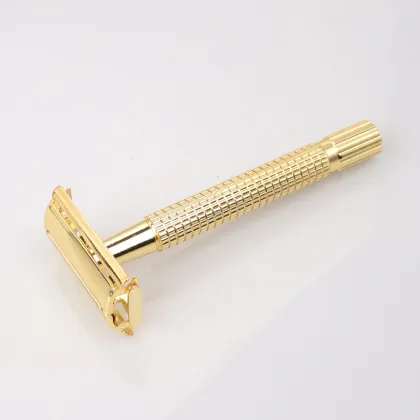 Gold-Colored Butterfly Mechanism Opening Safety Razor with Twist-to-Open Razor Head for Shaving