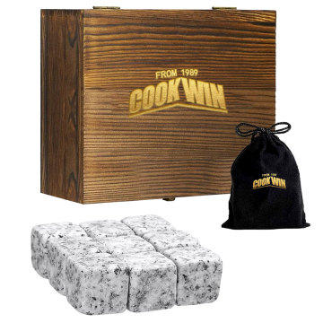 Top Seller: 9-Piece Granite Whiskey Chilling Set with Sipping Stones in Premium Handmade Wooden Box