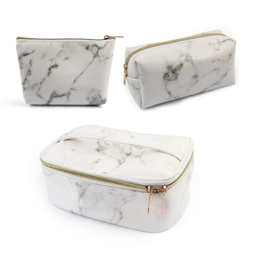 Marble Stripes PU Leather Cosmetic Bag Organizer Box Set