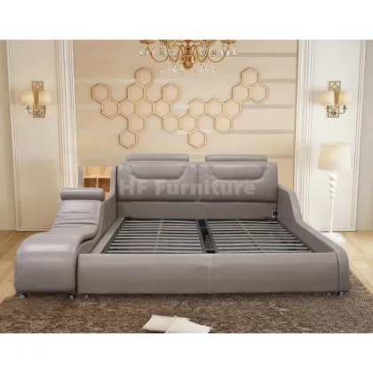 Luxury Leather Smart Bed with Massage - Grey Double Bed Frame