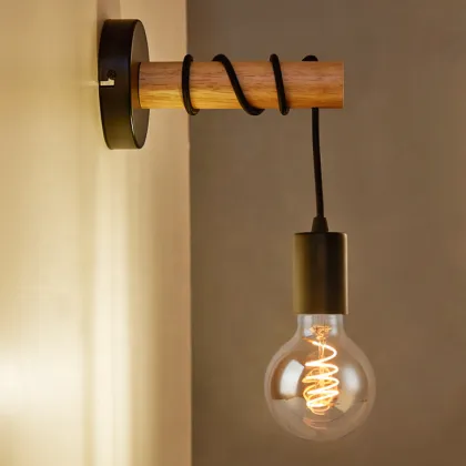 Black White Wooden Wall Lamp | Indoor Wall Bracket Lighting
