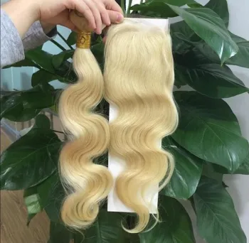 613 Blonde Virgin Human Hair Bundles with Closure, 613 Hair Color Blonde Bundles Brazilian Hair Dhl,fast Express within 24hours