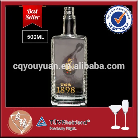 500ml flat plain crystal glass bottle for alcohol