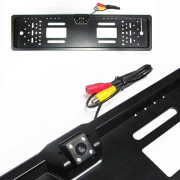 EU European License Plate Frame with Car Rear View Camera: Waterproof, Night Vision, Reverse Backup, 4 LED Lights