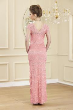 2015 V-neck Lace Long Prom Dress Cap Sleeve Mermaid Floor-length Evening Dresses