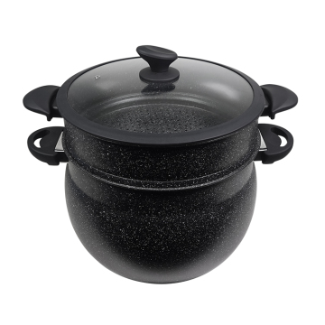 Factory-Issued Black Kitchen Cookware: New-Style Couscoussier with Glass Lid and Induction-Bottom for Gas Stove