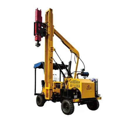 Construction Equipment: Solar-Powered Pile Driver for Guardrail Installation